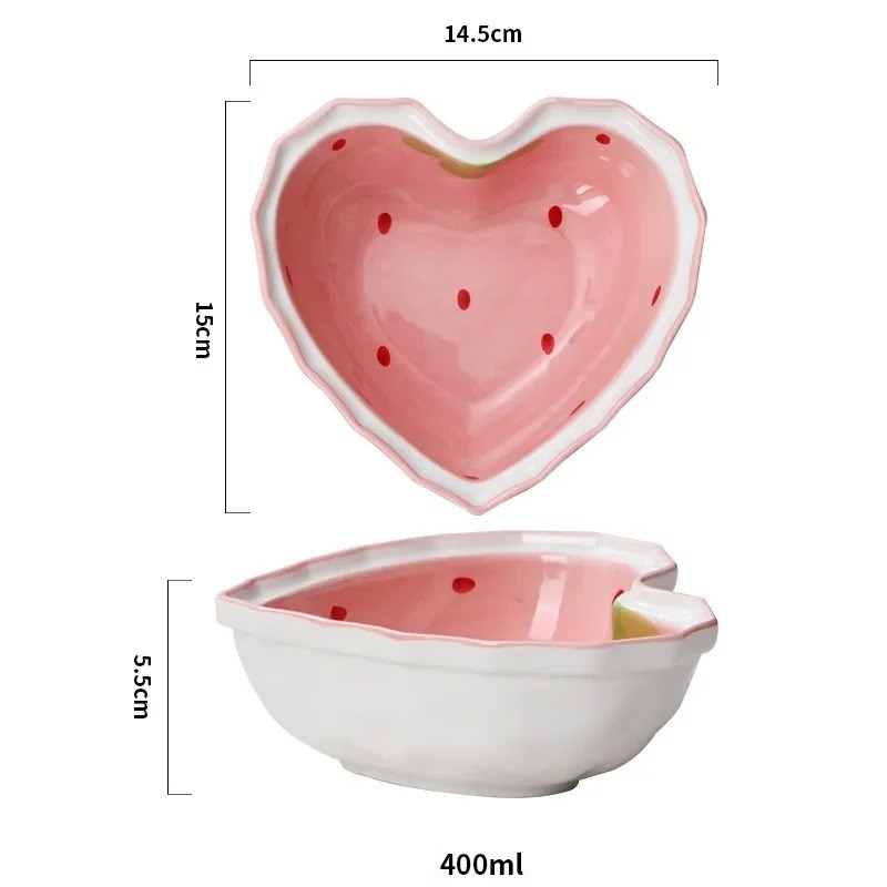 Keramická miska ve tvaru srdce 400 ml 14,5 x 15 x 5,5 cm keramika růžovo-bílá pro servírování dezertů a pochutin 3